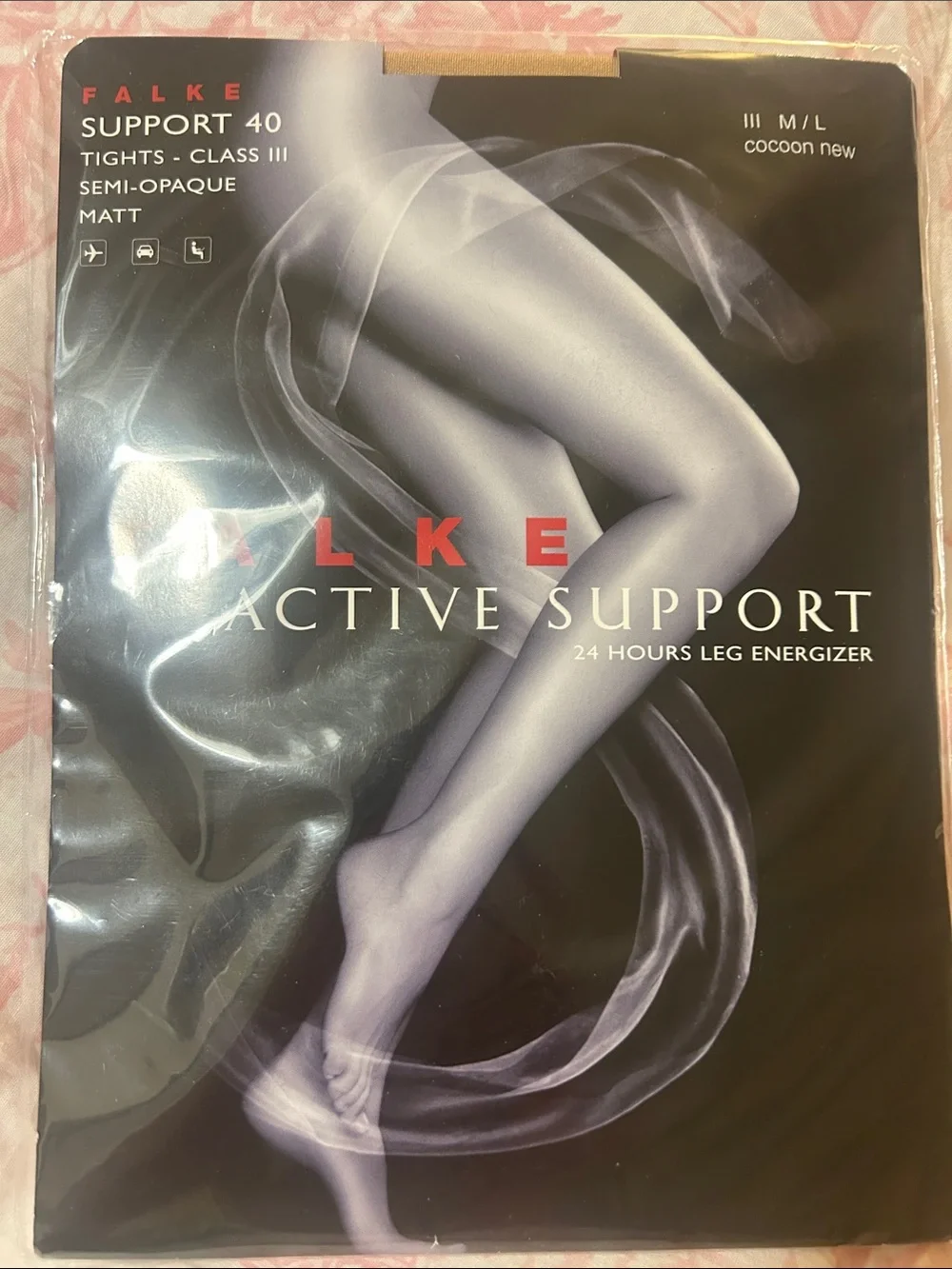 Falke Active Support 40 denier matte Tights in Cocoon (Neutral Nude) M/L NIB